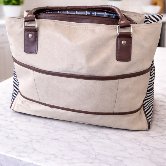 Isaac Mizrahi Black and White Striped Tote - Picture 3 of 4